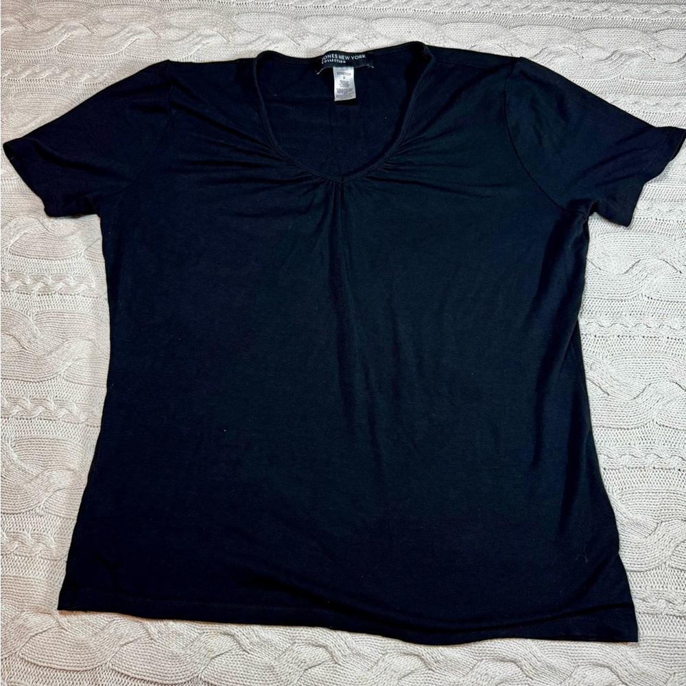Jones New York Collection Black Women's V-neck Top Size Small #1623